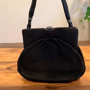 Vintage black suede hand purse
